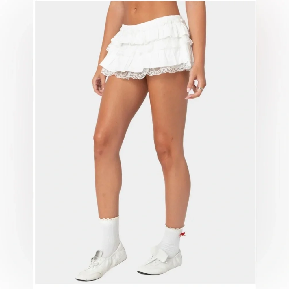 White Ruffled Mini Skort - Picture 3 of 4